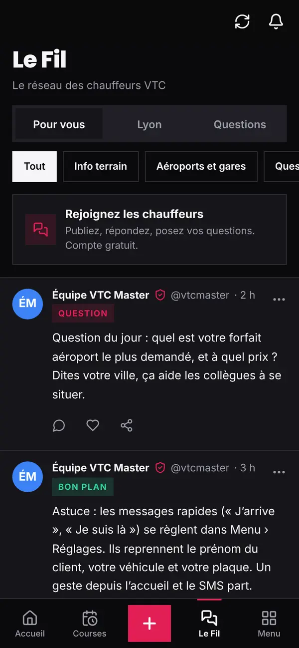 Le Fil, le réseau des chauffeurs, dans VTC Master