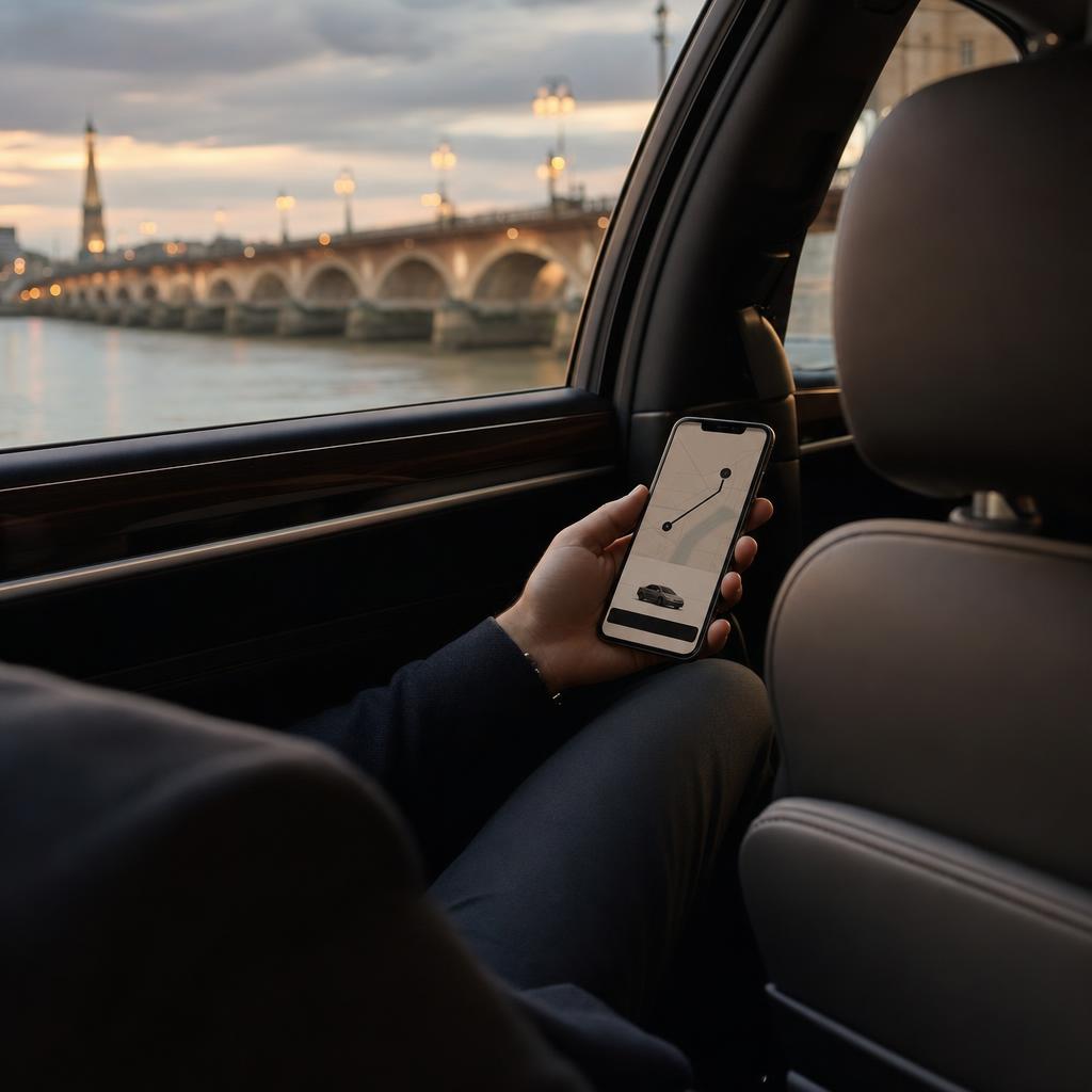 Réservation en ligne depuis un véhicule VTC près du Pont de Pierre à Bordeaux