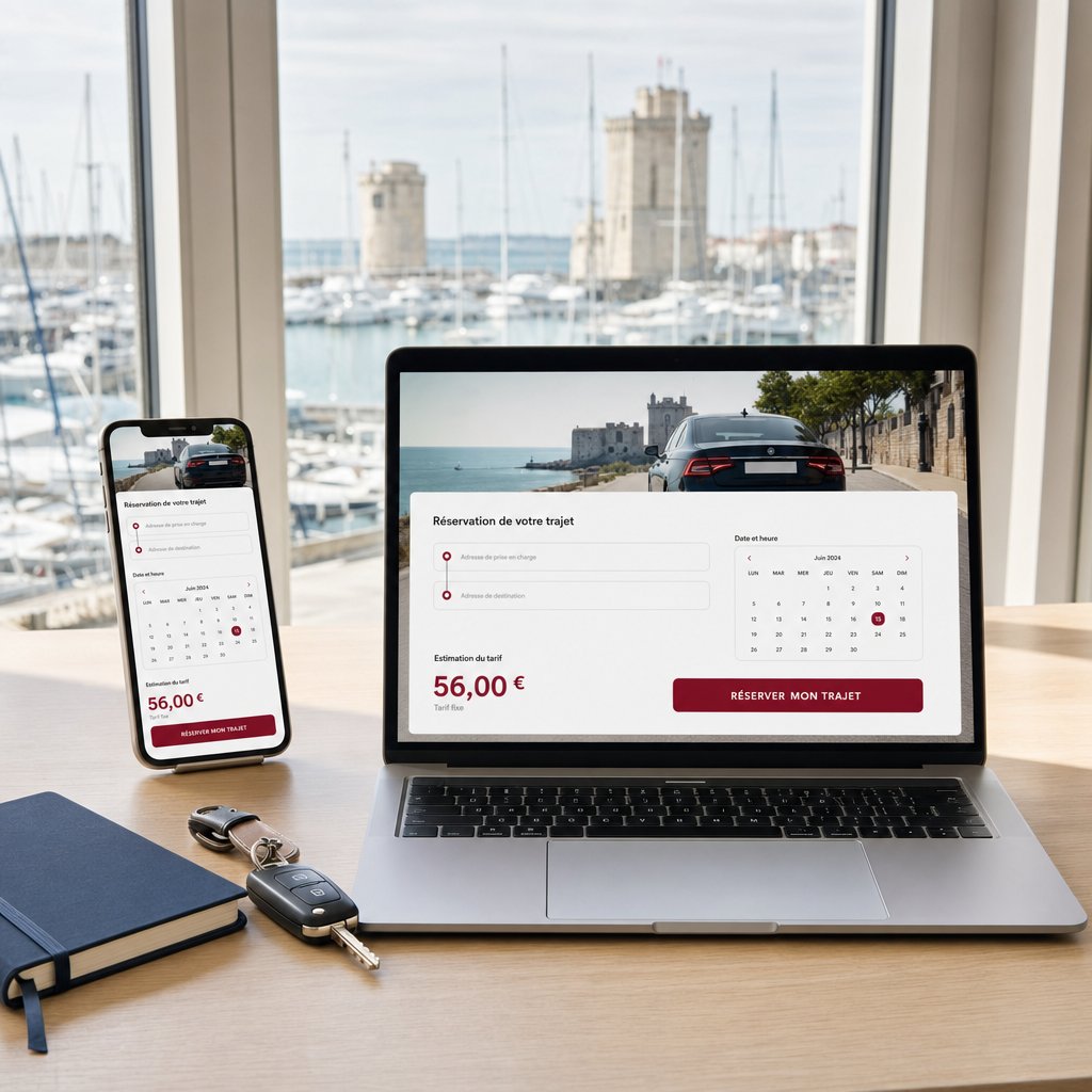 Site VTC avec module de réservation en ligne affiché sur mobile et ordinateur — création de site VTC à La Rochelle
