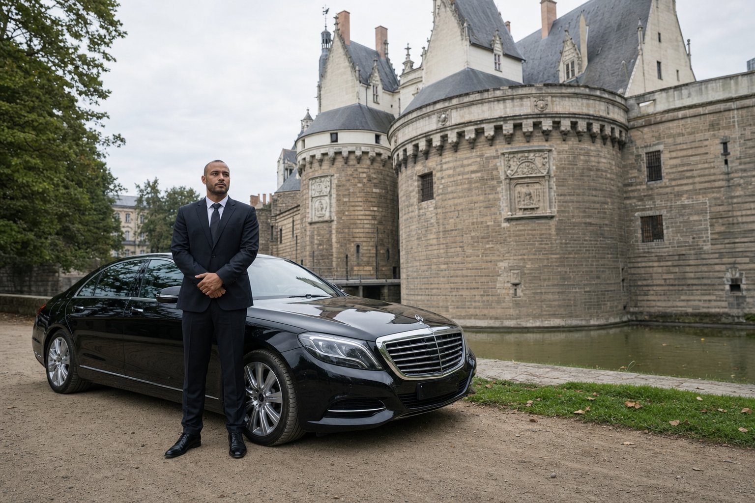 Chauffeur VTC professionnel à Nantes devant le Château des ducs de Bretagne