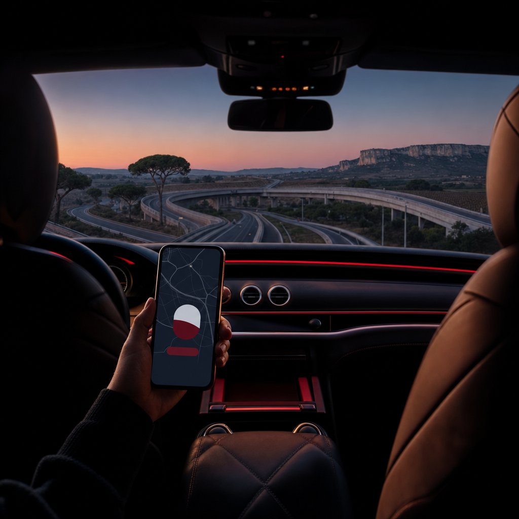 Réservation VTC en ligne depuis un smartphone à l’arrière d’une berline — création de site VTC à Narbonne