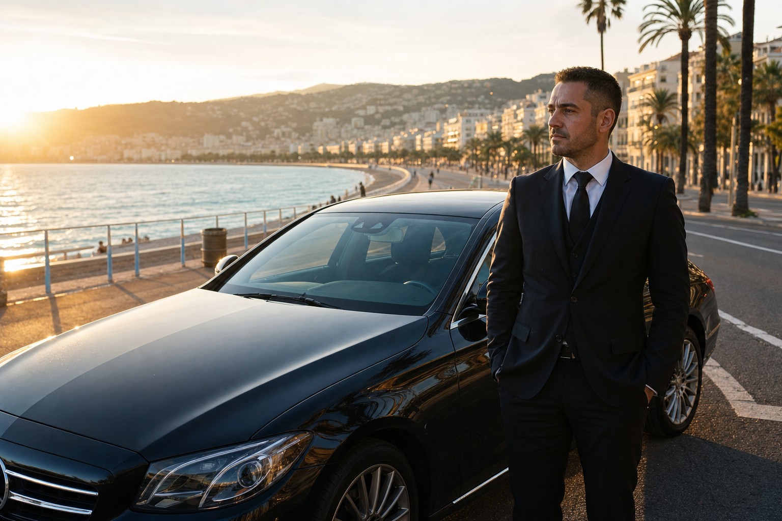 Chauffeur VTC professionnel à Nice sur la Promenade des Anglais, Côte d'Azur