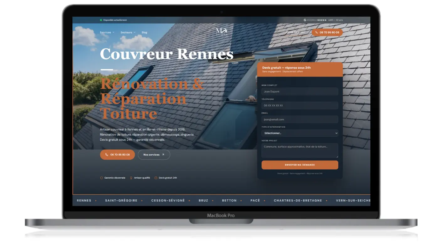 Site web couvreur créé par Ozymandias — MD Toiture Rennes