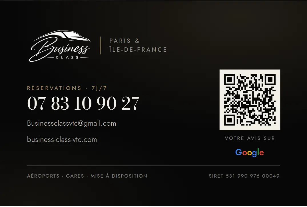 Carte de visite de Business Class VTC — verso