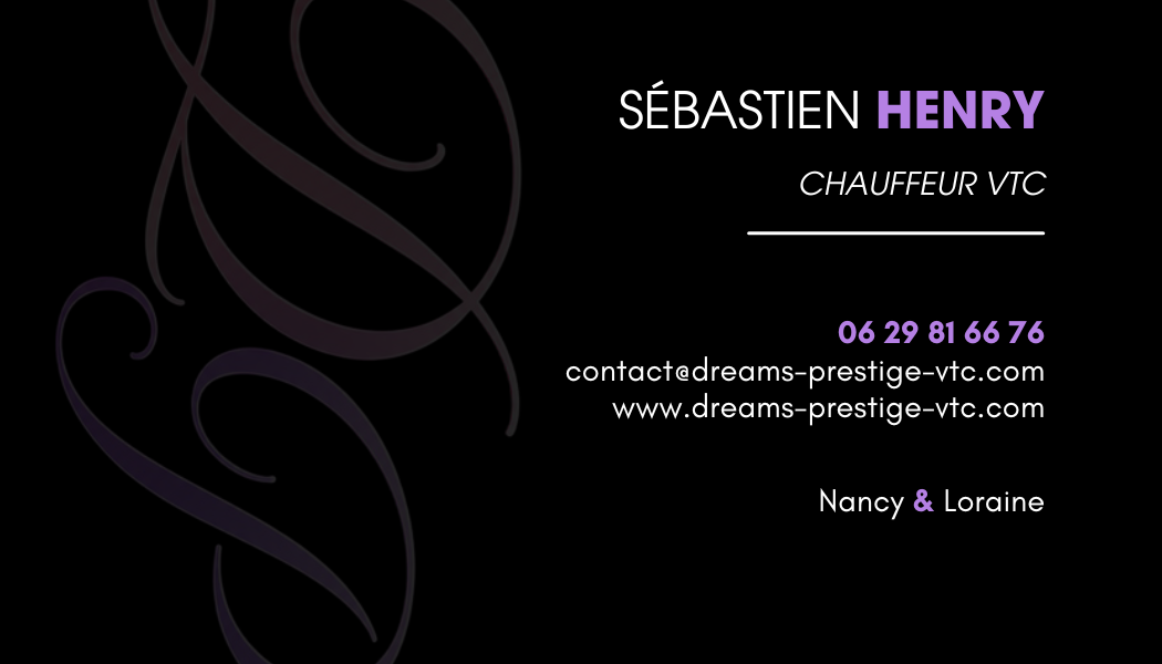 Carte de visite Dreams Prestige VTC — verso violet & noir