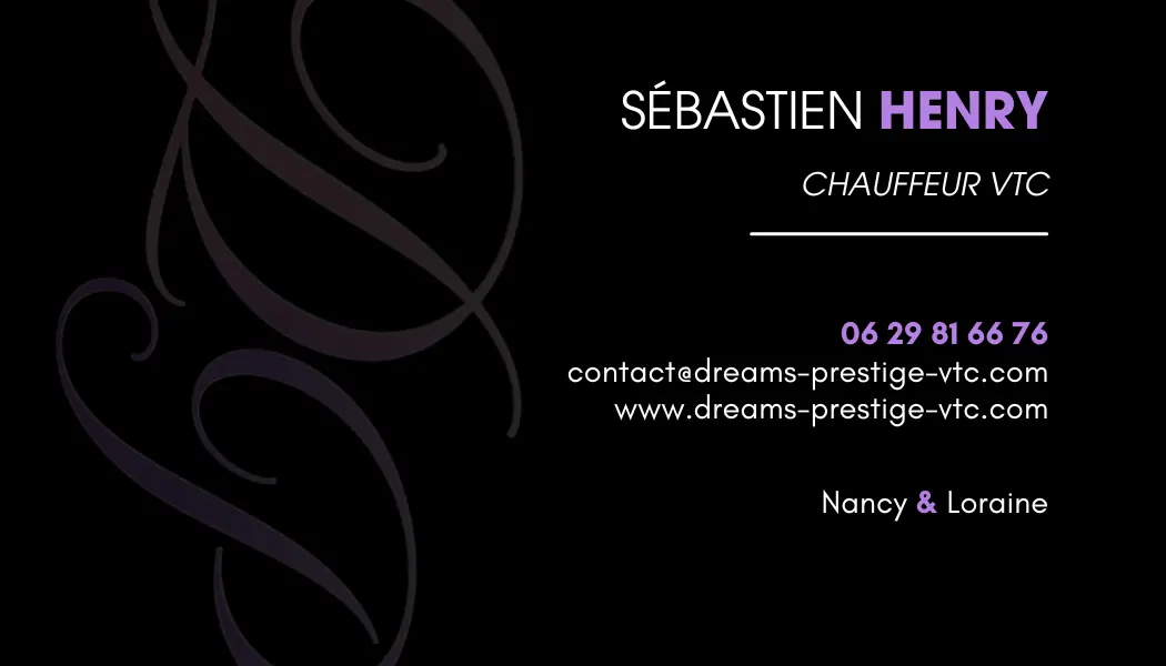 Carte de visite Dreams Prestige VTC — verso violet & noir