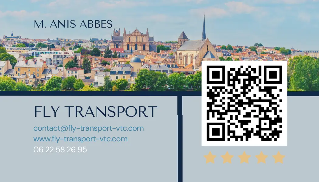 Carte de visite FLY Transport VTC avec QR code de réservation
