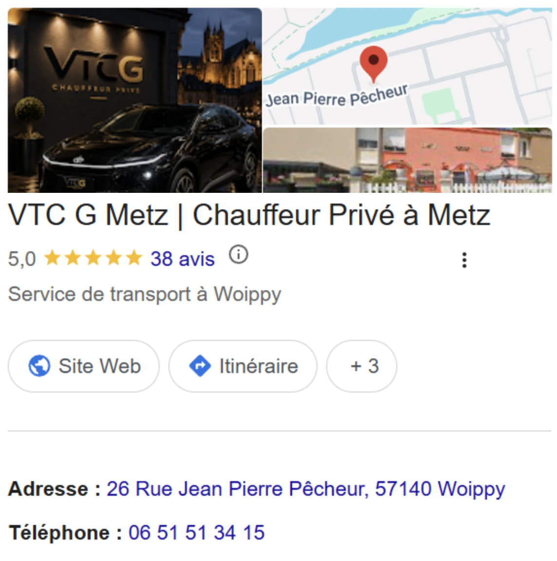 Fiche Google Business Profile de VTC G Metz — 5,0 sur 38 avis, service de transport à Woippy