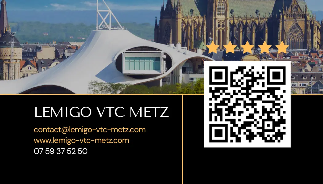 Carte de visite Lemigo VTC Metz — recto (QR code avis Google)