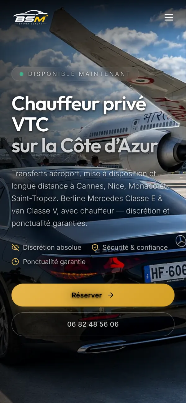 Le site de BSM Driver Luxury sur téléphone