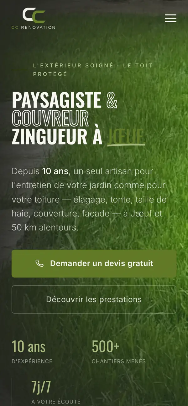 Le site de C.C Rénovation sur téléphone