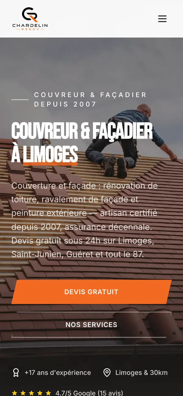 Le site de Chardelin Renov sur téléphone
