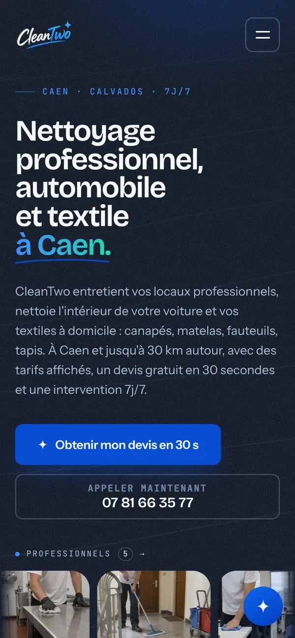 Le site de CleanTwo sur téléphone