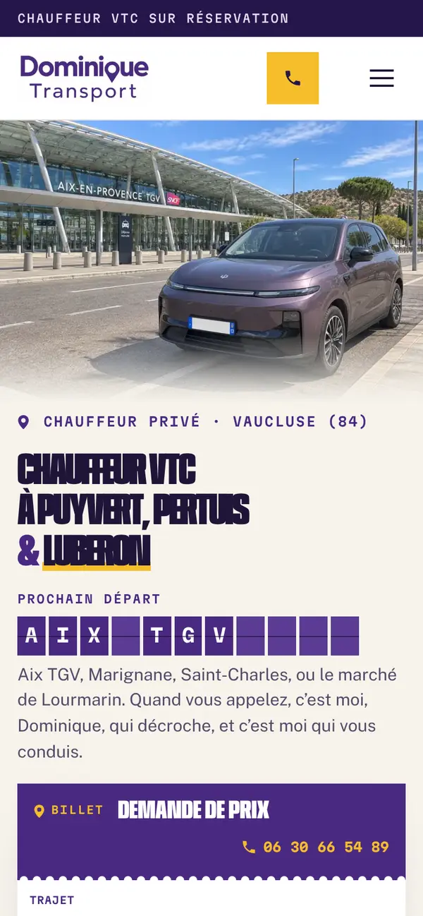 Le site de Dominique Transport sur téléphone