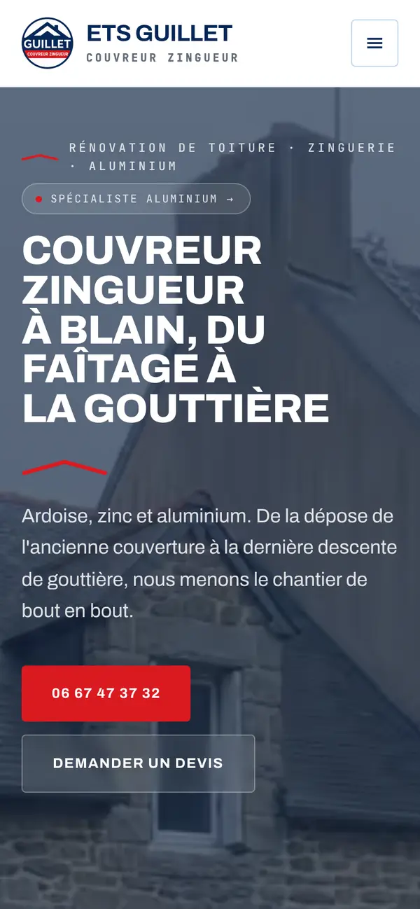 Le site de ETS Guillet sur téléphone