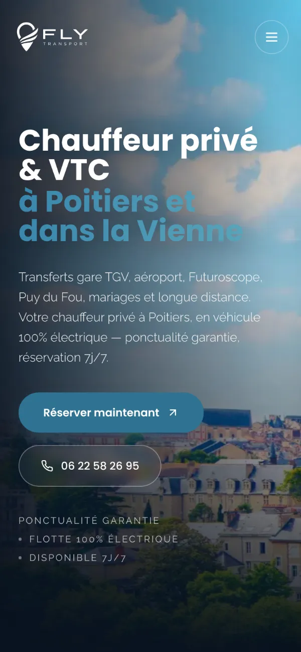 Le site de Fly Transport VTC sur téléphone