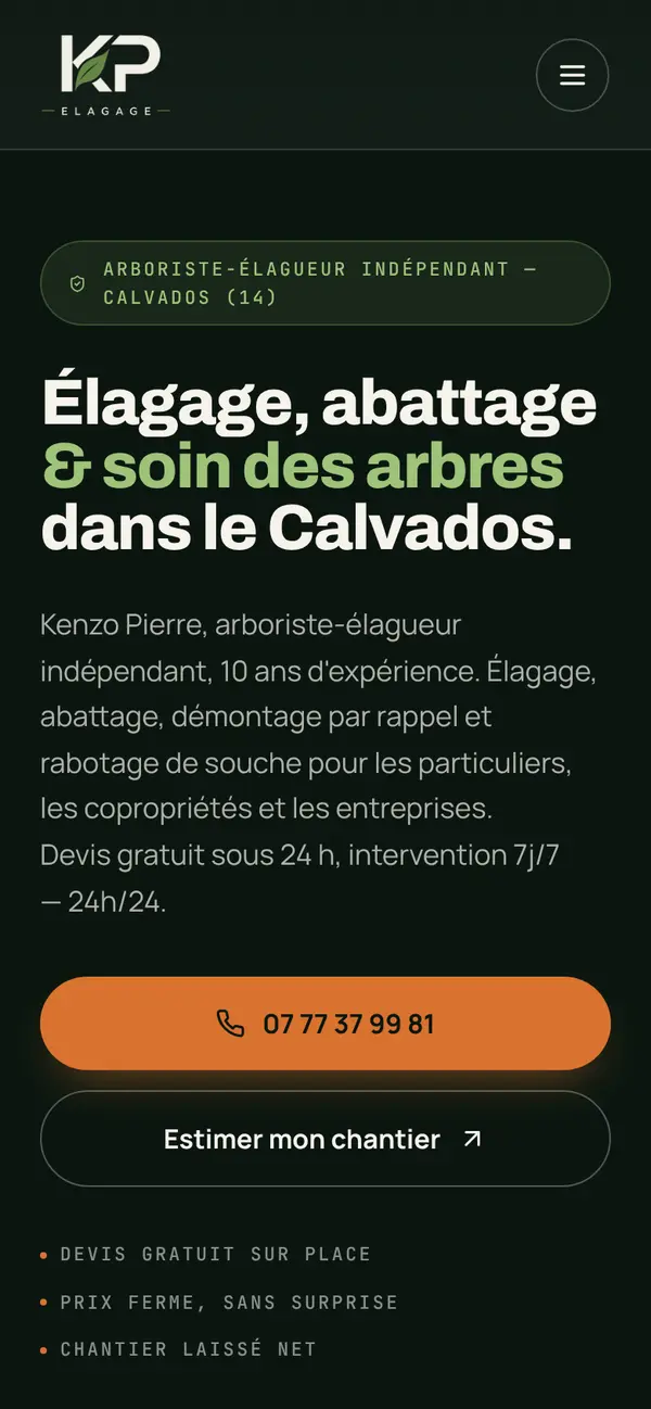 Le site de KP Élagage sur téléphone