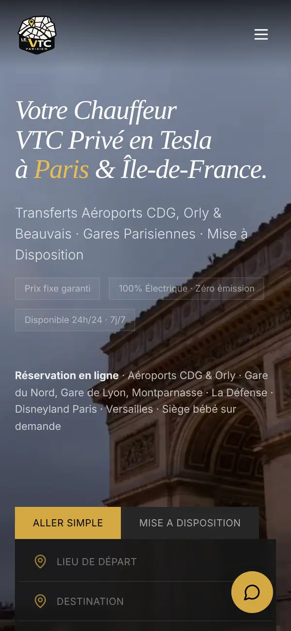 Le site de Le VTC Parisien sur téléphone