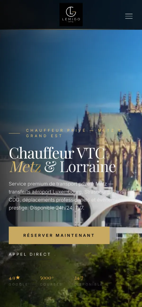 Le site de Lemigo VTC Metz sur téléphone