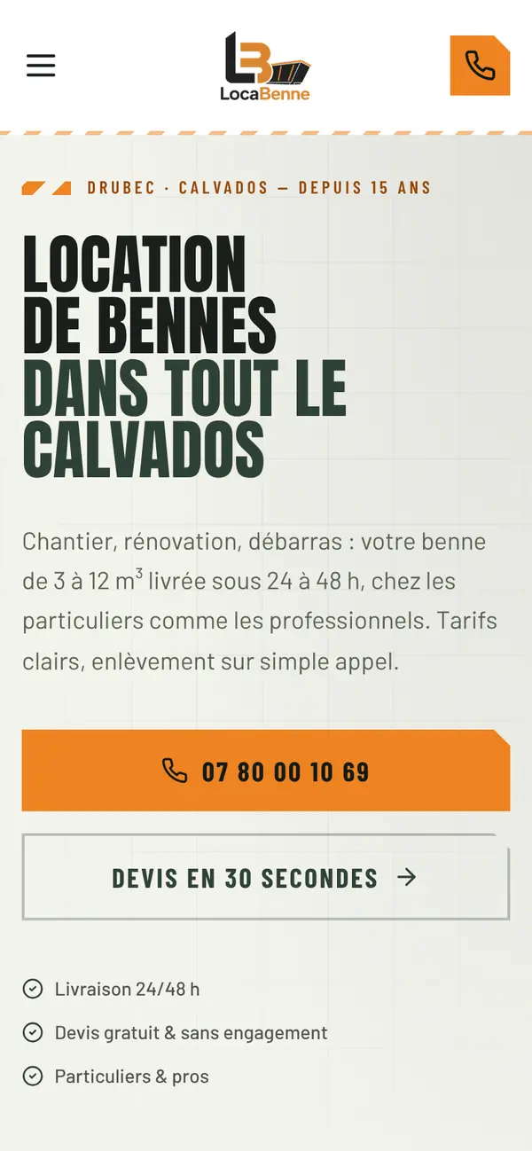 Le site de LocaBenne sur téléphone