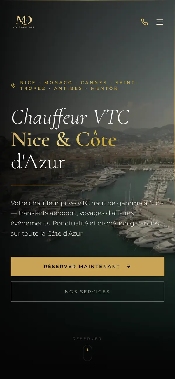 Le site de MD VTC Transport sur téléphone