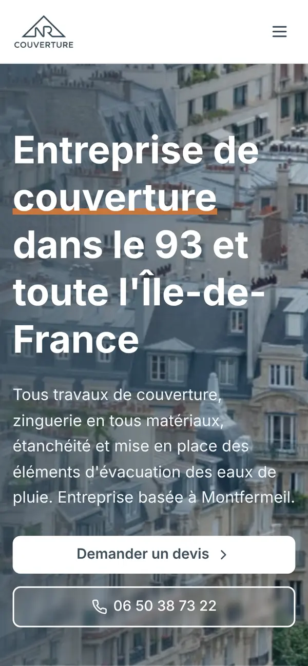 Le site de NR Couverture sur téléphone