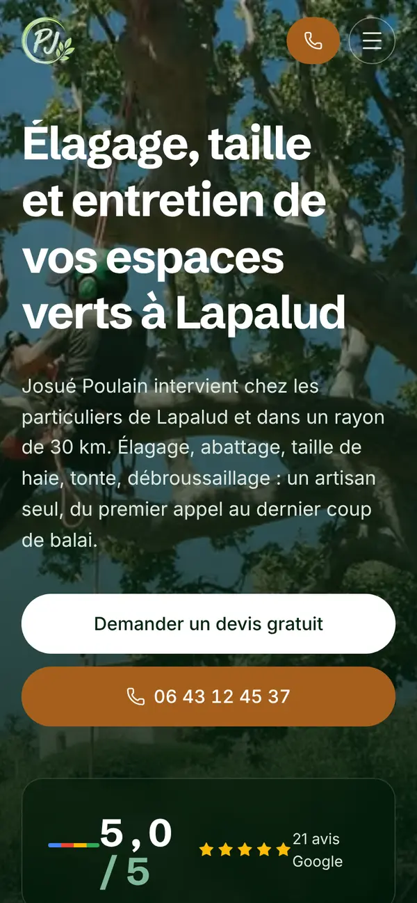 Le site de PJ Espaces Verts sur téléphone