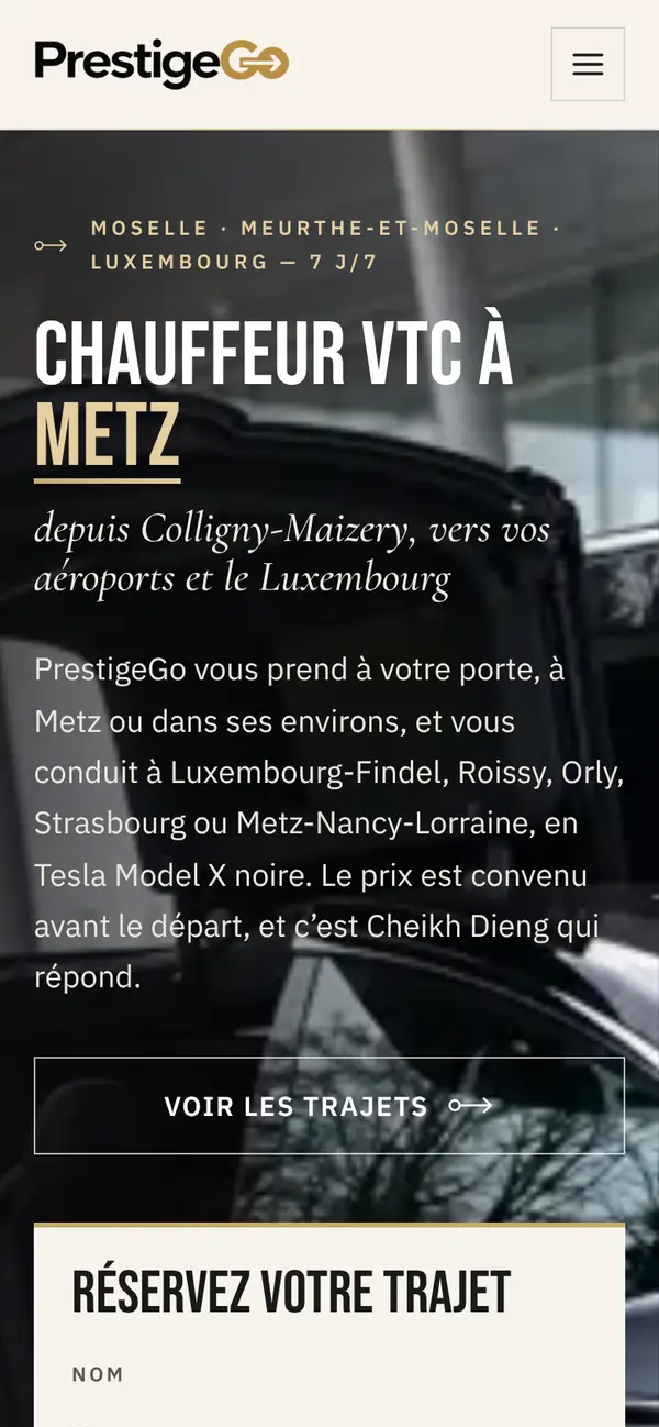 Le site de PrestigeGo sur téléphone