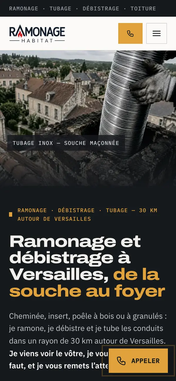 Le site de Ramonage Habitat sur téléphone