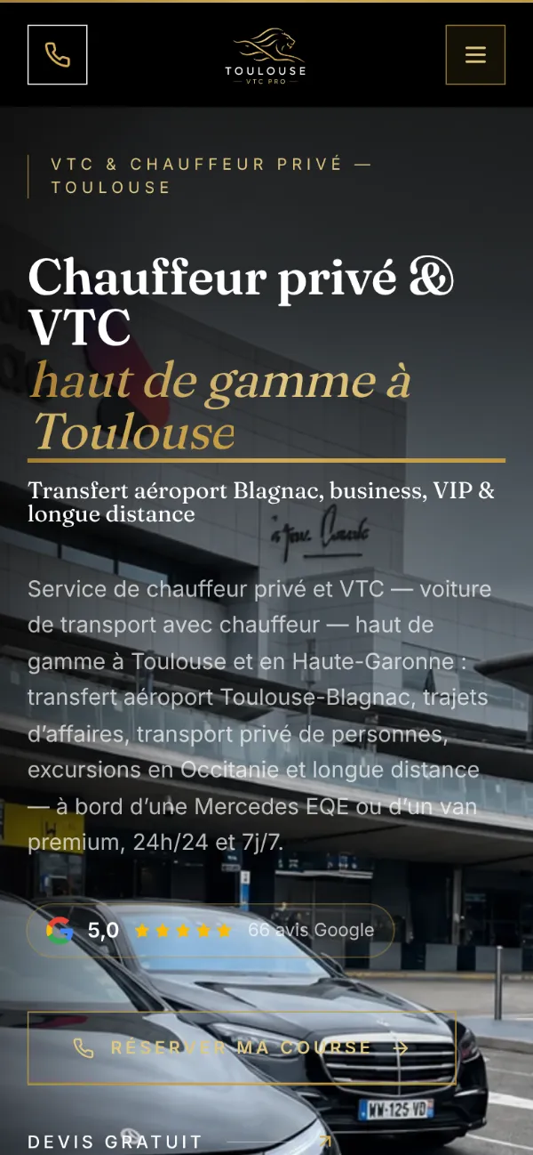 Le site de Toulouse VTC Pro sur téléphone