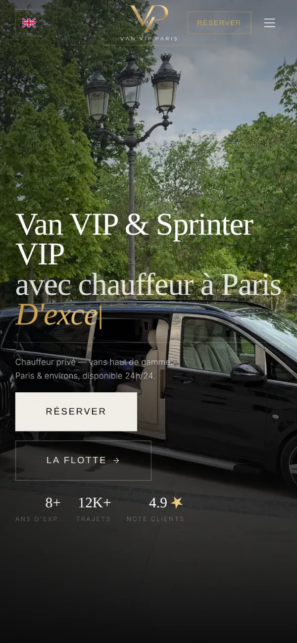Le site de Van VIP Paris sur téléphone