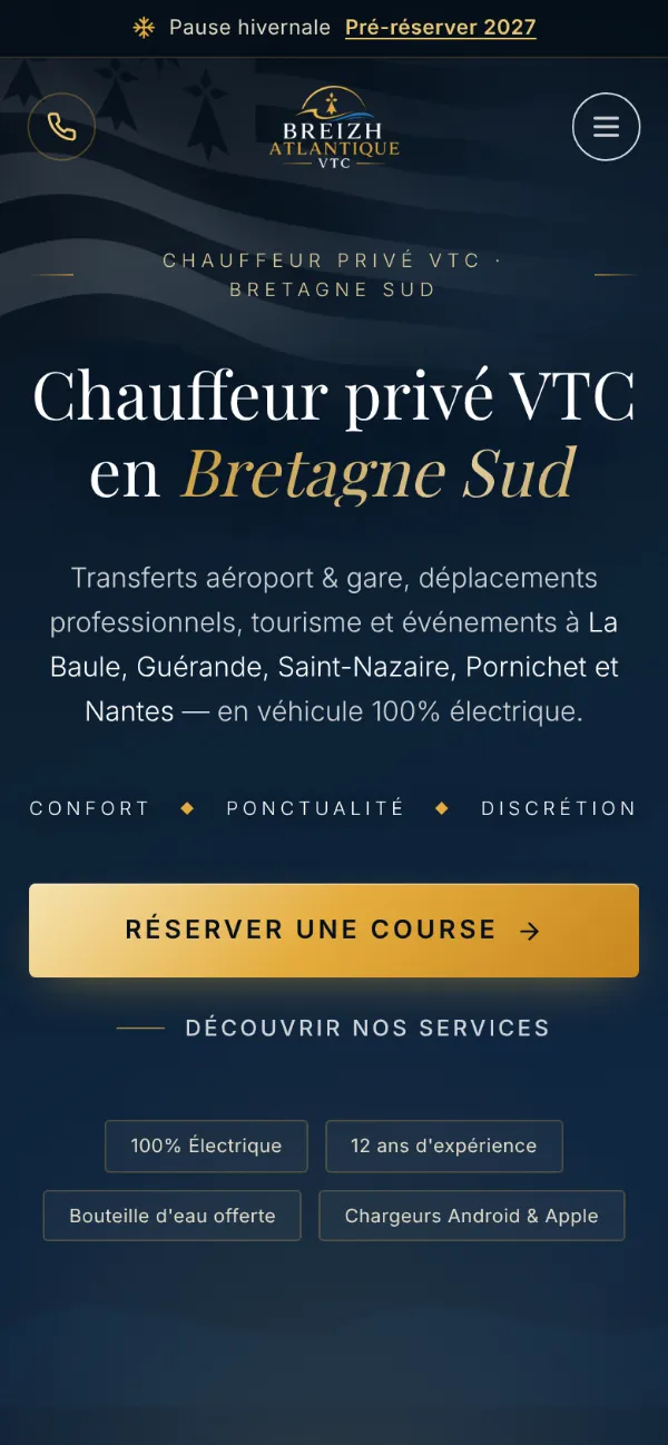 Le site de VTC Breizh Atlantique sur téléphone