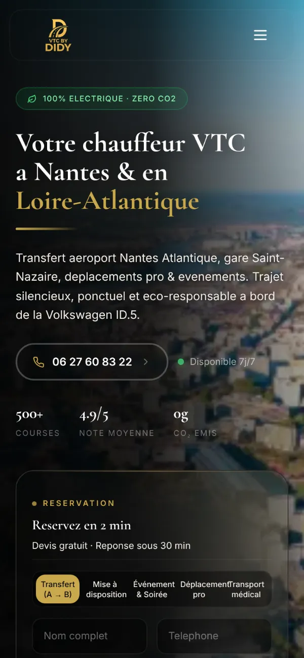 Le site de VTC By DiDy sur téléphone