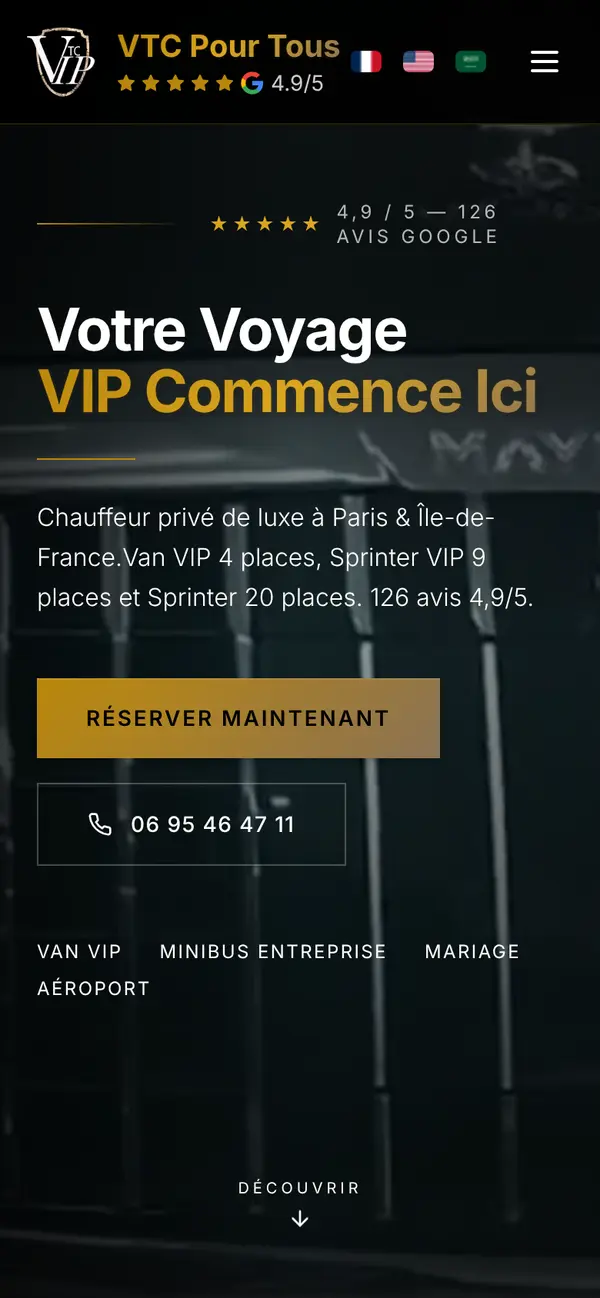 Le site de VTC Van VIP sur téléphone