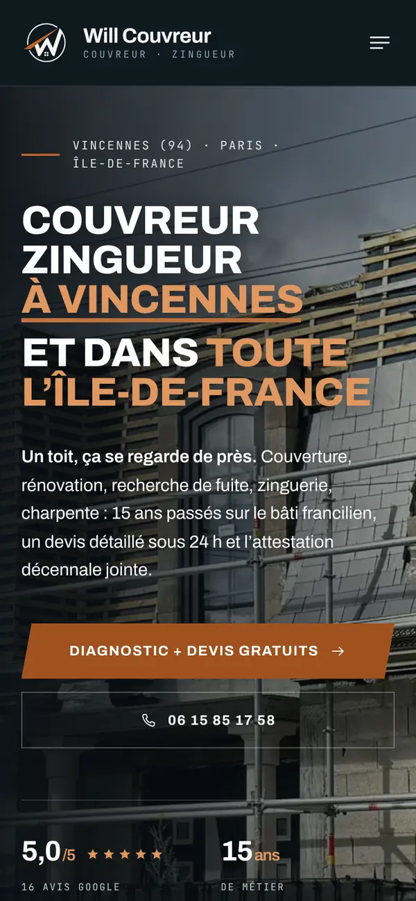 Le site de Will Couvreur sur téléphone