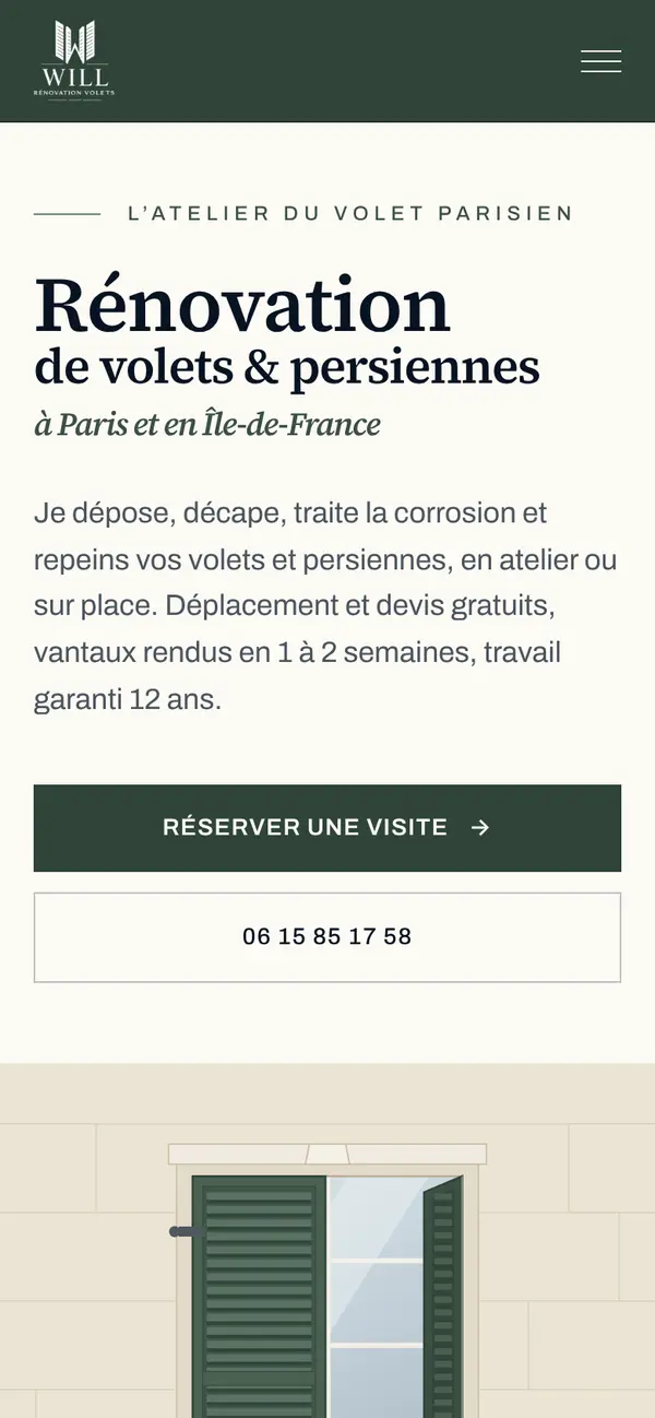 Le site de Will Rénovation Volets sur téléphone