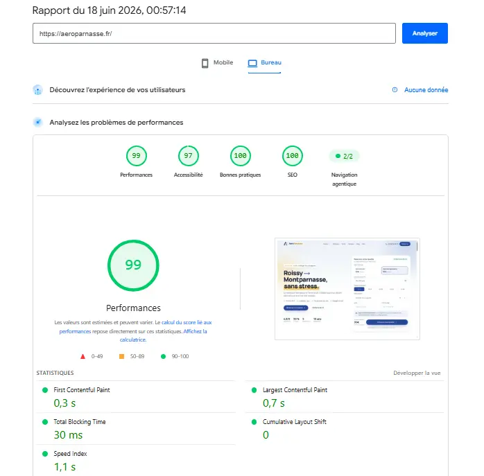 Rapport PageSpeed Aéroparnasse