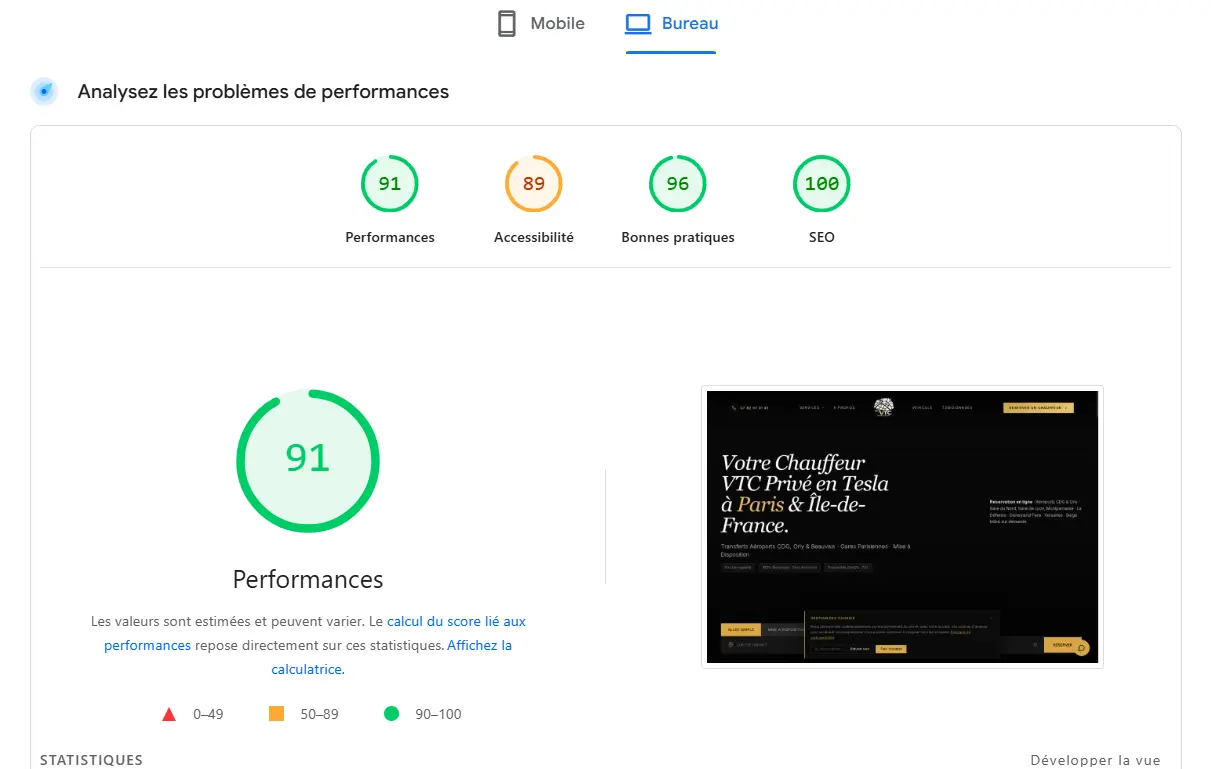 Rapport PageSpeed Le VTC Parisien