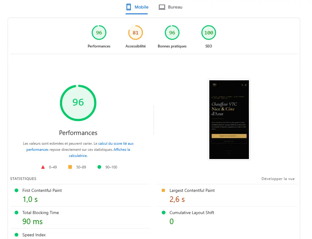 Rapport PageSpeed MD VTC Transport