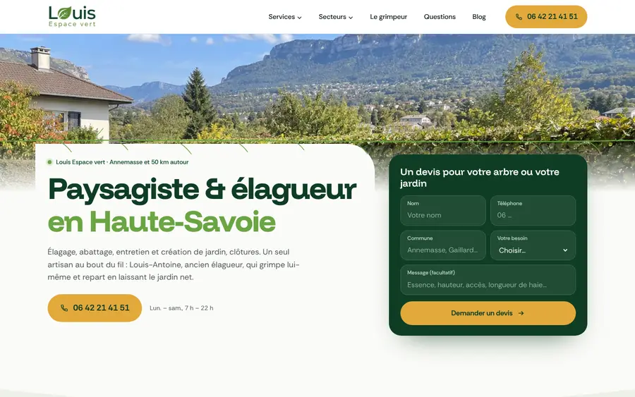Page d'accueil du site louis-espacevert.com, créé par Ozymandias pour Louis Espace vert