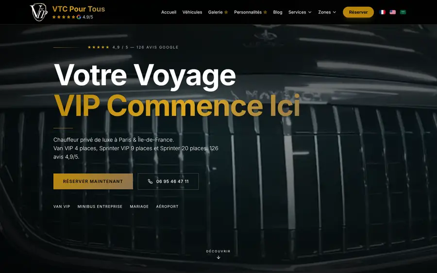 Le site de VTC Van VIP sur ordinateur, créé par Ozymandias