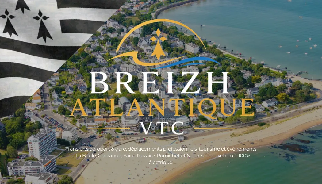 Carte de visite VTC Breizh Atlantique — recto avec logo et baie de La Baule